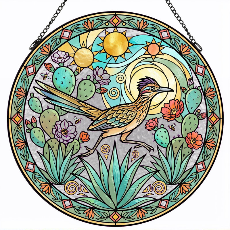 Panneau de vitrail Desert Bird, H 12 po, H 12 po