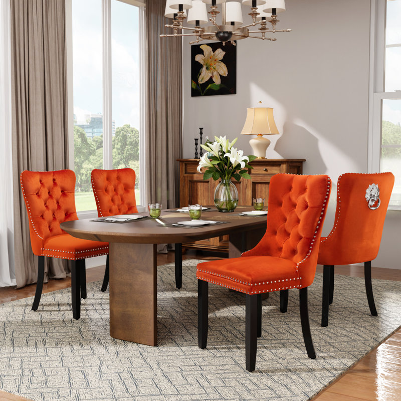 Ensemble de 4 chaises de salle à manger rembourrées Modern, Orange, Noir