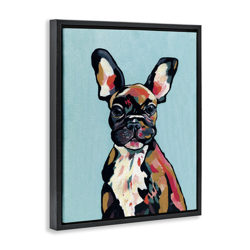  Art mural moderne sur toile flottante French Bulldog par Yvette St. Amant, Cadre flottant noir de jais, H 21 po x l 17 po