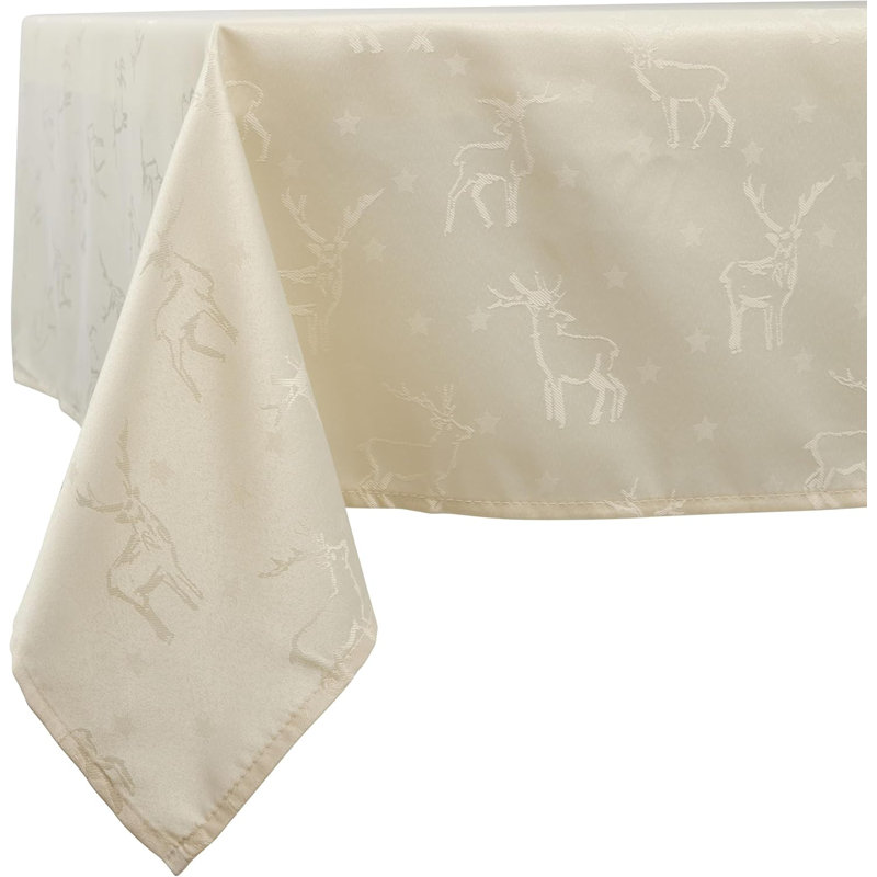 Christmas Tablecloth Deer Embossed Design, Cream