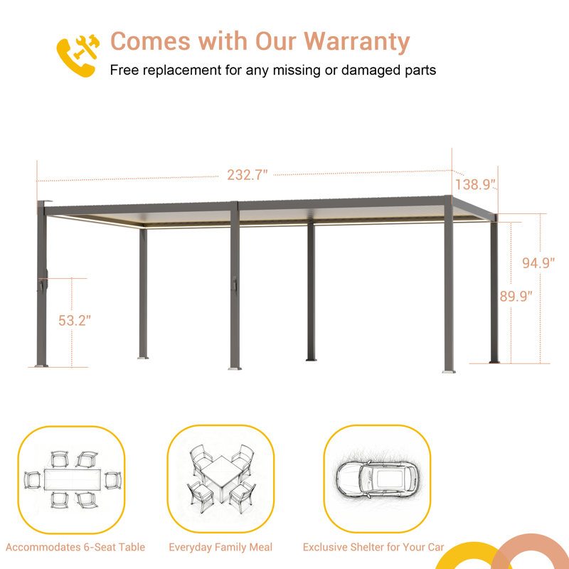 Pergola solaire à persiennes à DEL, pergola d'extérieur avec lumières à DEL et pergola en métal à toit rigide avec toit réglable