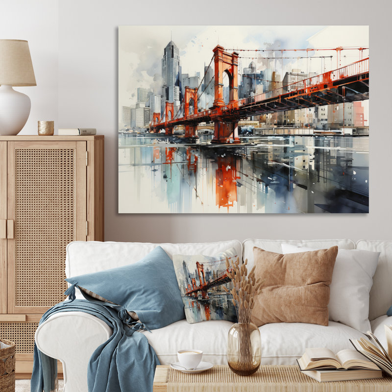 " Red Bridge Urban Connection ", 30" H x 40" W x 1.5" D, Wrapped Canvas