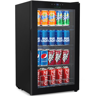 NutriChef 16.93'' W Built-In 77 Cans (12 oz.) Beverage Cooler with Wine Storage and Glass Door