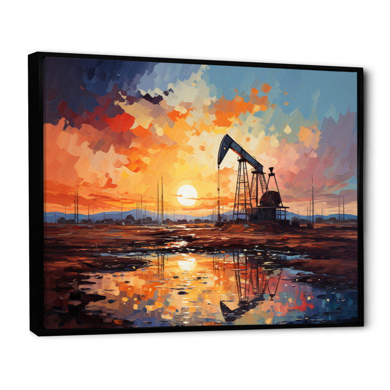 «Orange Oil Rigs Pumpjack In Texas II», art mural «Oil Rigs / Fields», H 34 po x l 44 po x P 1,5 po, Cadre flottant noir