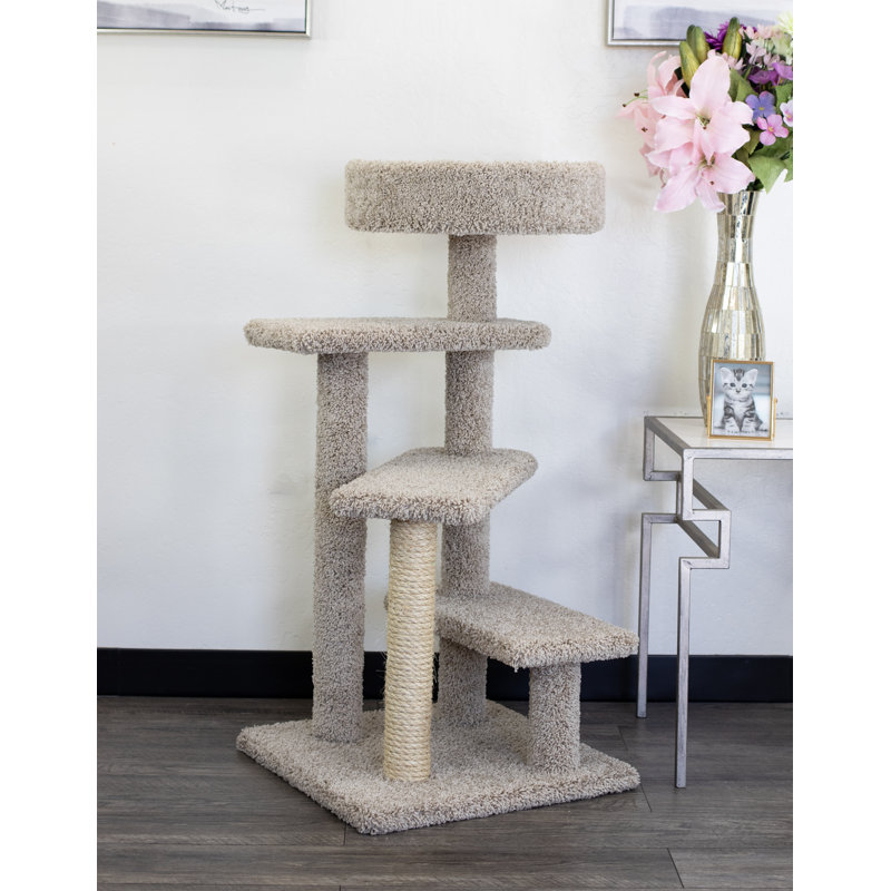 Beige Sisal Spiral Stairwell Cat Tree with Perch