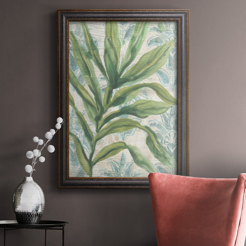 Palmiers et motifs I, toile encadrée de qualité supérieure - prête à être accrochée, H 20 po x l 16 po x P 2,5 po