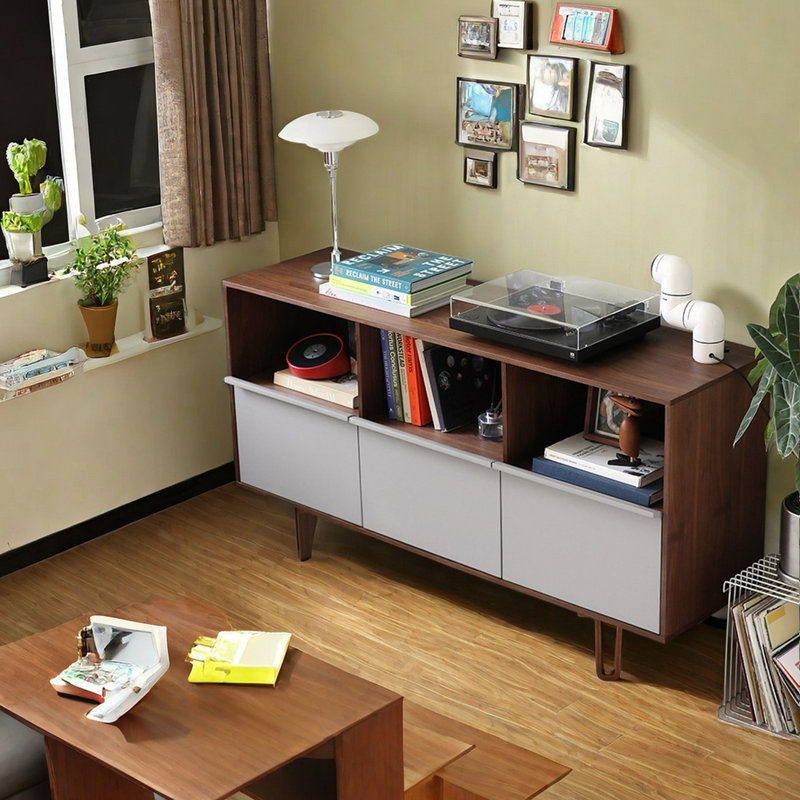 Buffet simple de style nordique moderne, Gris clair / brun noisette