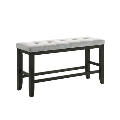 Banc de hauteur de comptoir de salon moderne, siège, pieds fuselés en bois massif, banc en tissu d'aspect lin gris anthracite avec tissu d'aspect lin, coussin pour