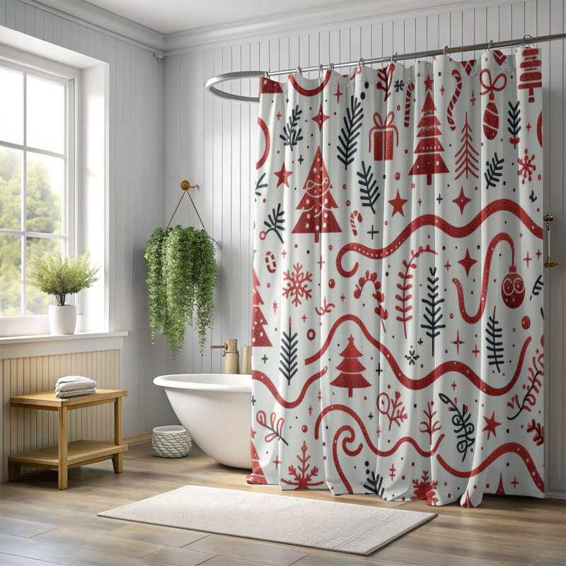 Rideau de douche 1 pièce Glitter Snowflakes, H 74 po x l 71 po