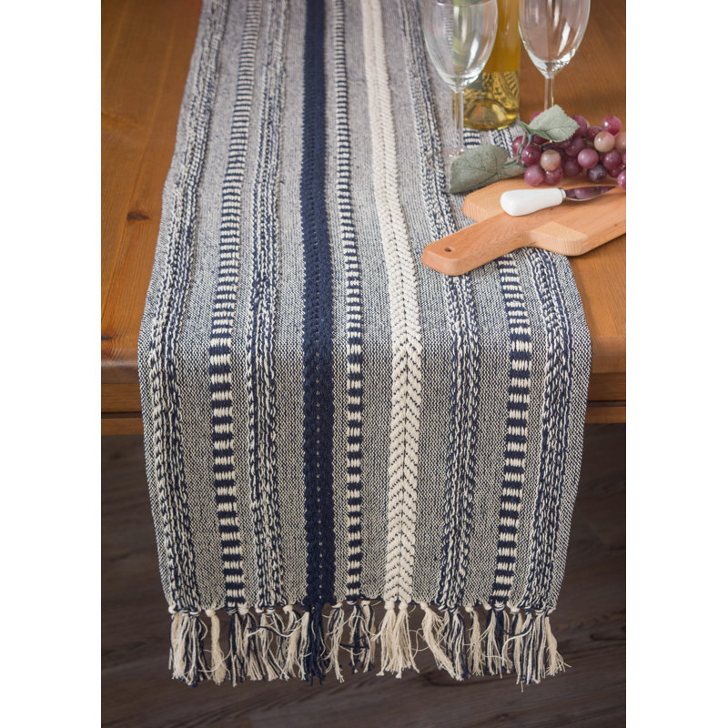 Amundson Striped 100% Cotton Table Runner, Navy, 108" L x 15" W