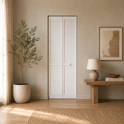 Porte pliante en bois de pin massif avec persiennes peintes Louver