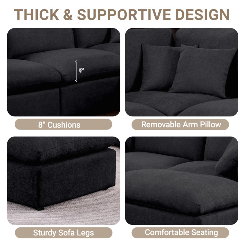 Oversized Corner Sectional Modular Sofa, Shariff Chenille Cloud Sectional Living Room Sets, 34.5" H x 144" W x 110" D