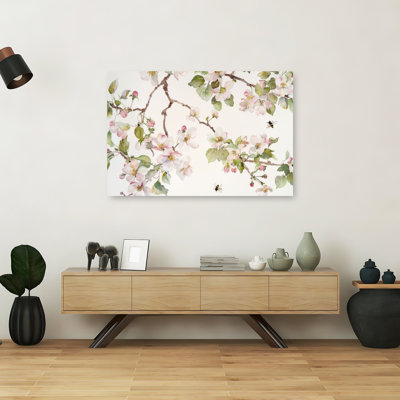 Apple Blossoms And Bees Delicate Abstract Bee Cherry Flower Nature Wall Art Print