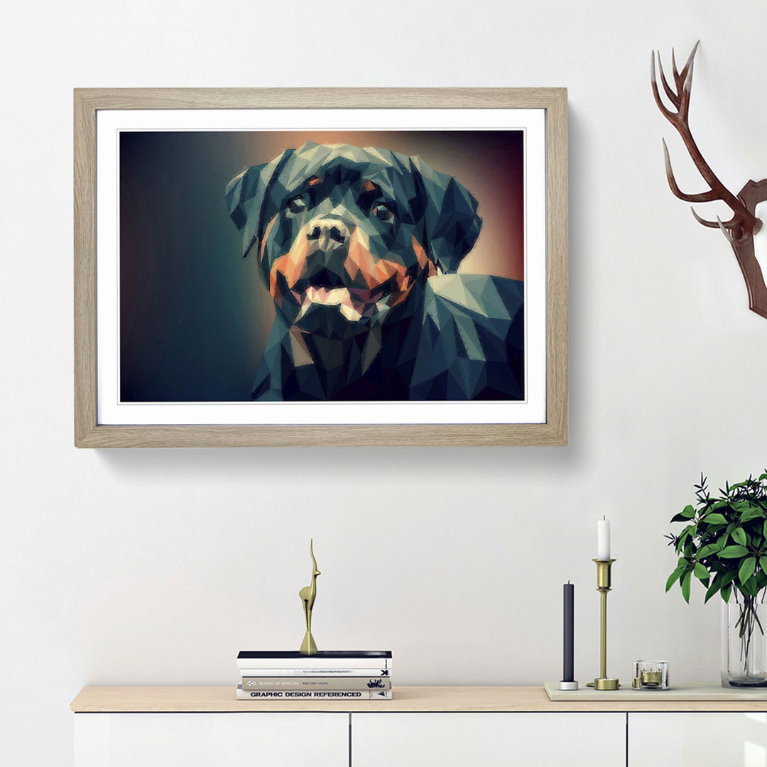 Geometric Rottweiler Dog in Abstract - Framed Print