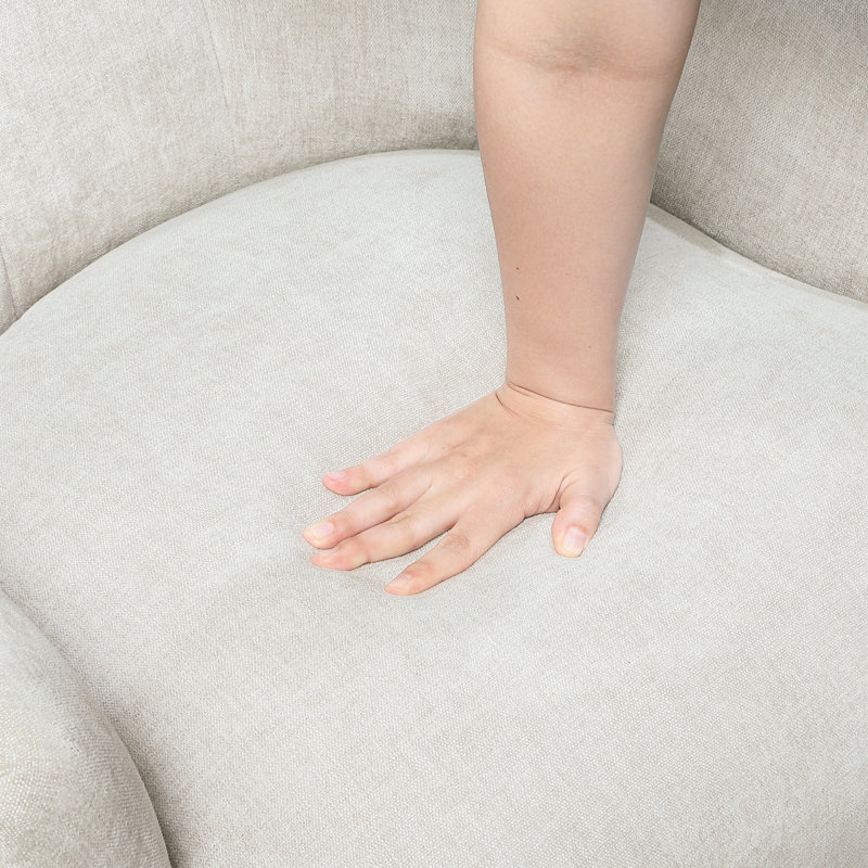 Fauteuil dossier en tissu huître - structure en contreplaqué, coussin en mousse, pieds en bois massif pour espace de vie avec siège rembourré, tissu texturé,