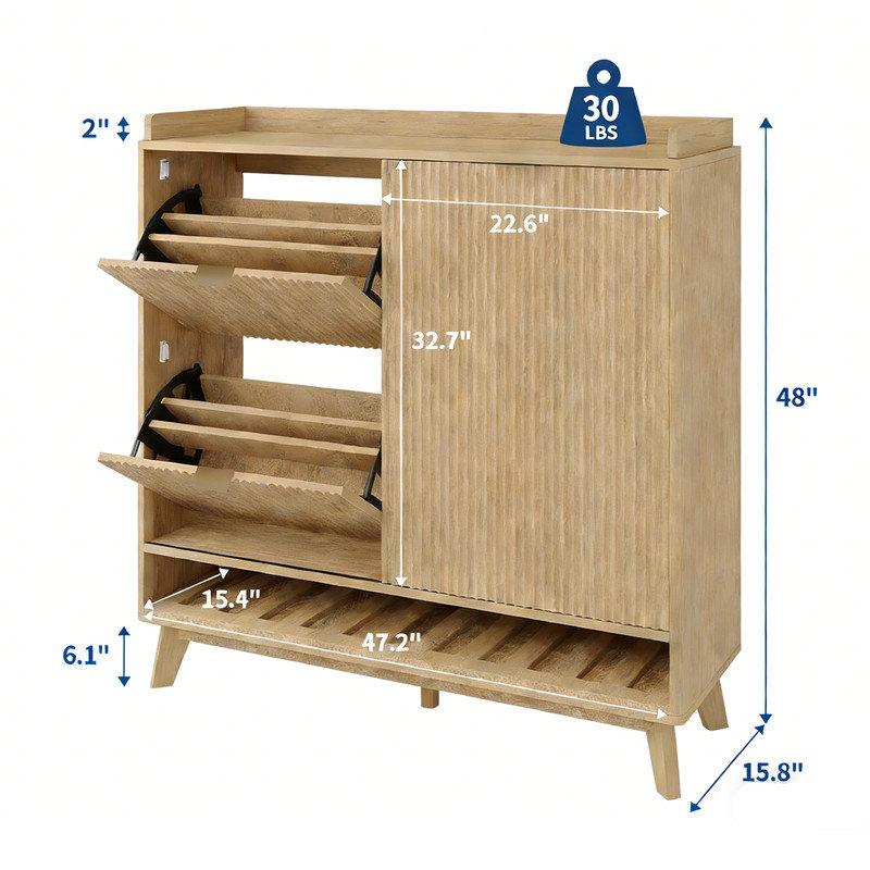 30 Pair Shoe Storage Cabinet, Natural Wood