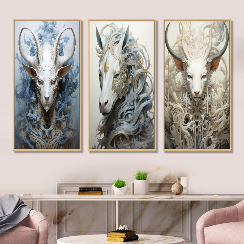 «Mythical Creature Horse», ensemble de 3 reproductions d'art mural Mythical Creatures, Cadre flottant brun, H 40 po x l 60 po