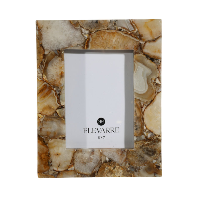 Cadre photo Agate Stone and Wood avec métal et support, Brun, 5 po x 7 po