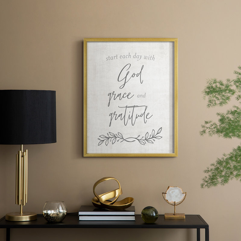«God Grace and Gratitude», reproduction encadrée - bois massif, H 21 po x l 17 po, Doré