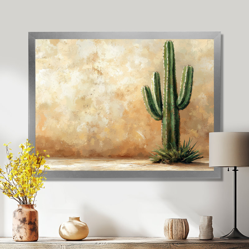 Cactus dans le désert VI - art mural cactus, H 12 po x l 20 po, Cadre simple, Argent argent