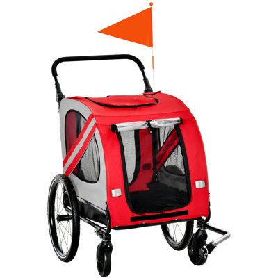 Remorque de vélo pour animaux Aosom 2-en-1 pour petits chiens, poussette de vélo avec visibilité sur la route, remorque de chariot de vélo résistant aux intempéries