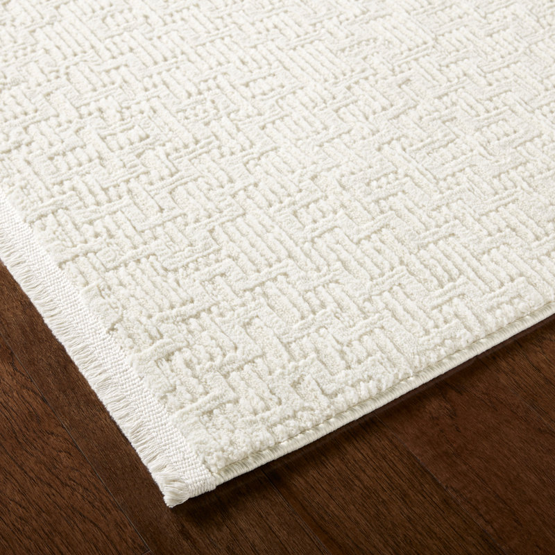 Ivory High-Low Textured Synthetic Runner Rug 1'9" x 7'2"