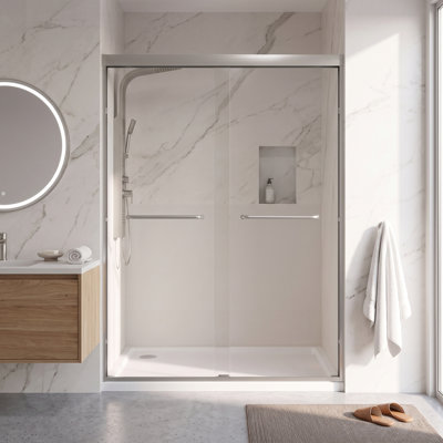 44-48" W × 72" H Double Sliding Shower Door, Aluminum Frame, 6mm Tempered Glass with Explosion Proof Film, Brushed Nickel