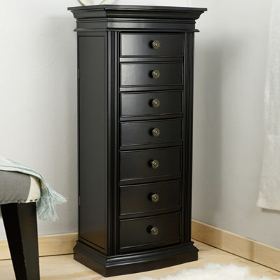 Black Rectangular Solid Wood Jewelry Armoires