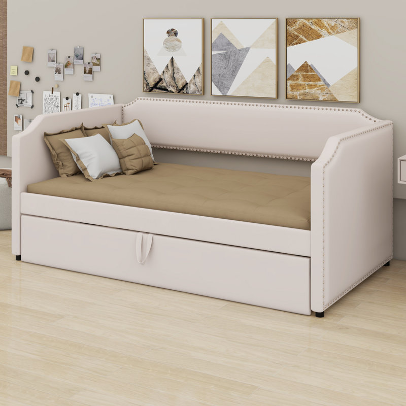 Lit de jour rembourré avec lit gigogne, Beige
