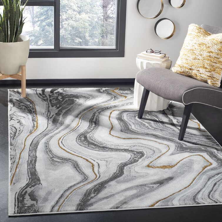 7' X 9' Rug-Abstract Plush Shag Greys