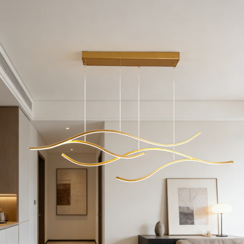 Luminaire suspendu moderne à DEL à onde linéaire à intensité variable avec hauteur réglable pour le salon de l'îlot de cuisine