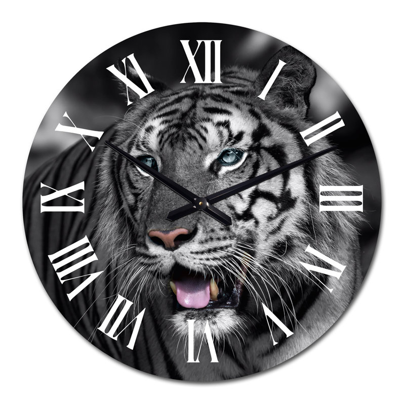 Portrait d'un tigre blanc I - Horloge murale traditionnelle, Moyen