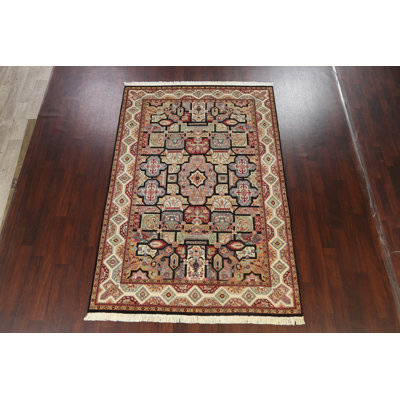 Tapis multicolore en laine noué à la main 6 pi 1 po x 9 pi 3 po One-of-a-Kind