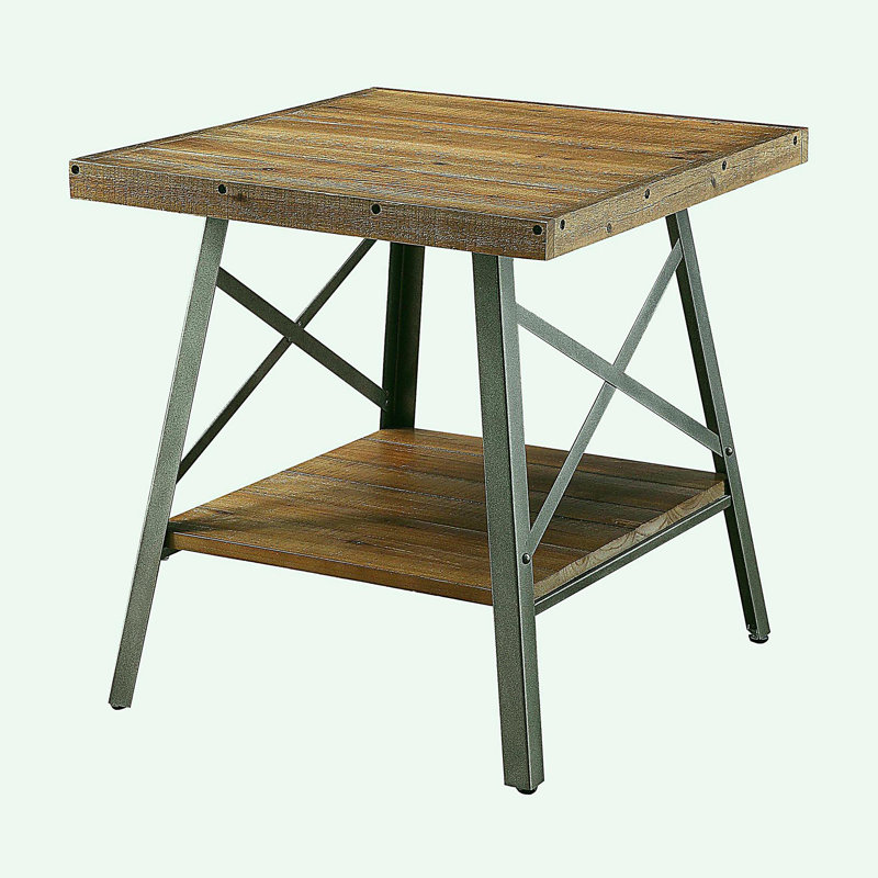 Chêne patiné et bordure noire avec tablette et table d'appoint sable (ensemble de deux pièces)