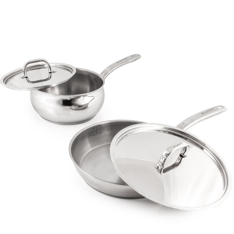 Belly Shape Stainless Steel 4-Piece Skillet and Saucepan Set