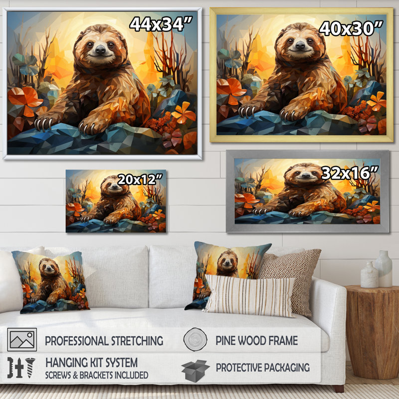 «Slumbering Sloth», impression géométrique sur toile, H 24 po x l 32 po x P 1 po, Cadre doré à une seule photo