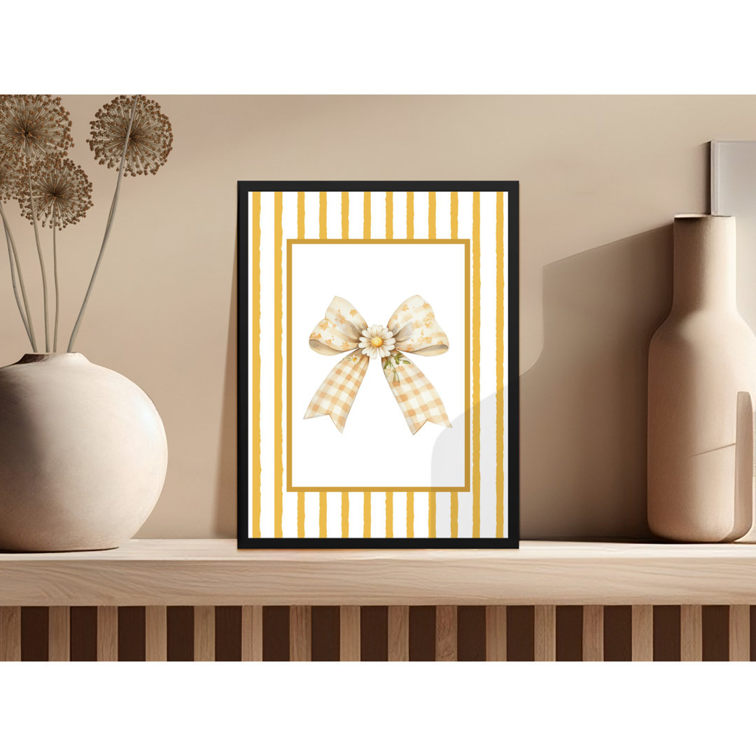 Gingham Bow with Daisy Gold Stripes Minimalist Framed Poster