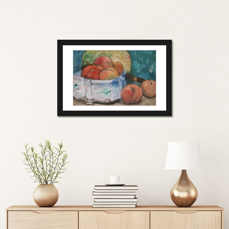 « fruit bol » par paul cezanne, reproduction d’art sur toile, H 16 po x l 24 po x P 1 po, Papier d'art encadré noir, Blanc