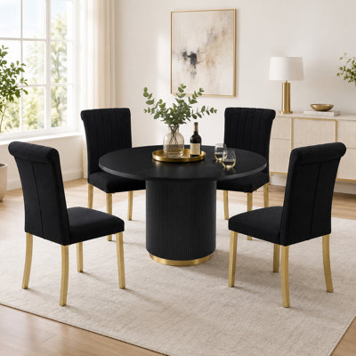 5-Piece Round Game Table Set With 4 Upholstered Dining Chairs, Convertible Poker & Dining Table With Cup Holders, Gold Accents, Seats 4