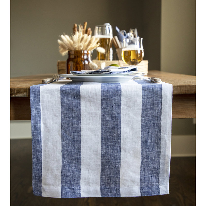 Cabana Stripe - 100% Pure Linen Table Runner, 108" x 18", Navy/White