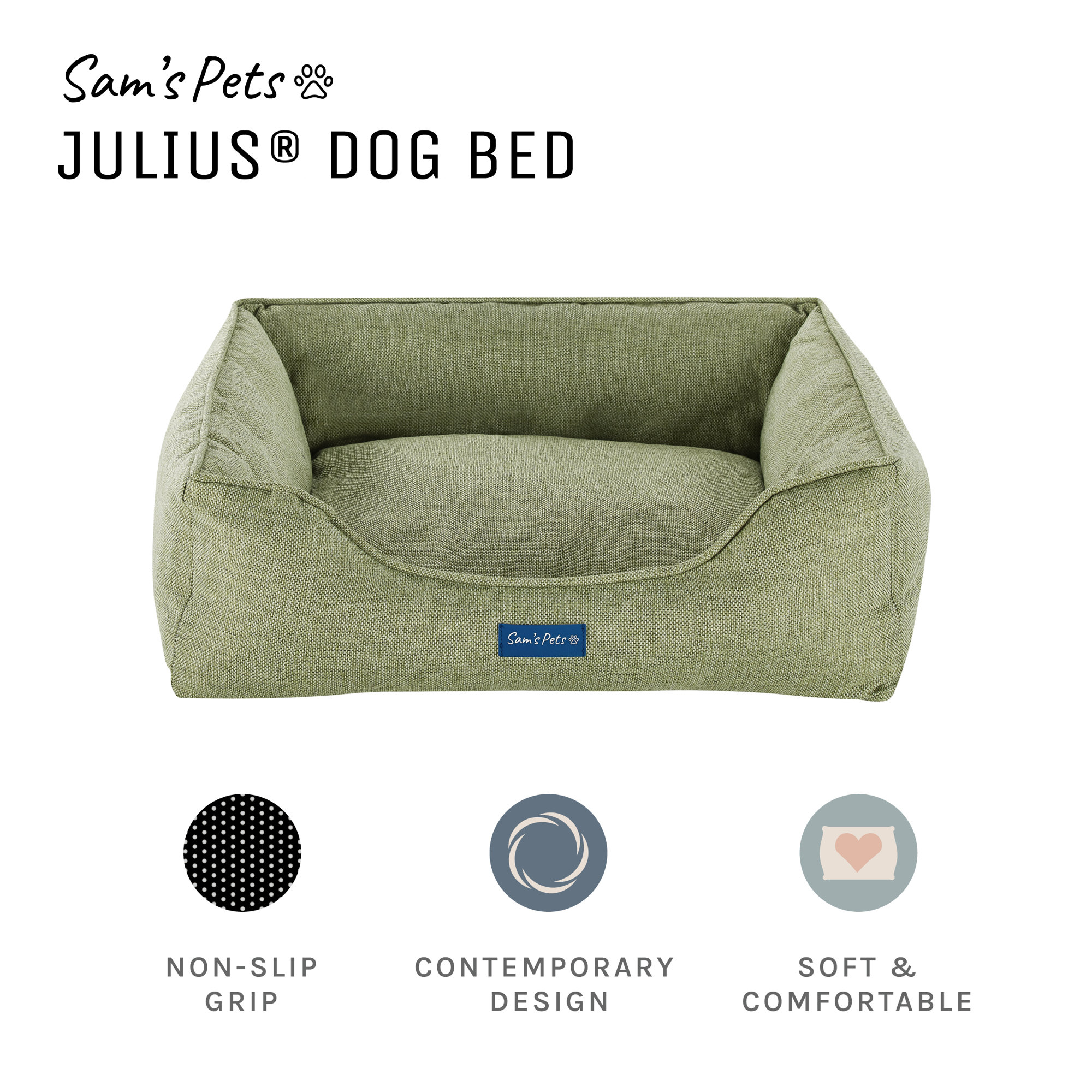 Julius Pet Bed, Olive, Medium (29.53" W x 22.83" D x 7.48" H)