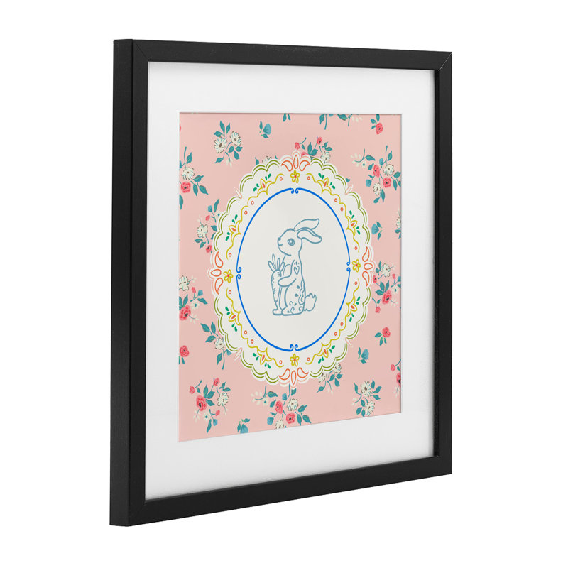 «Whimsical Spring Bunny», reproduction sous verre encadrée, design par Angela Steahling, H 13 po x l 13 po, Cadre noir minuit