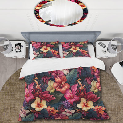 Exotic Purple Hibiscus Floral Oasis II Floral Duvet Cover