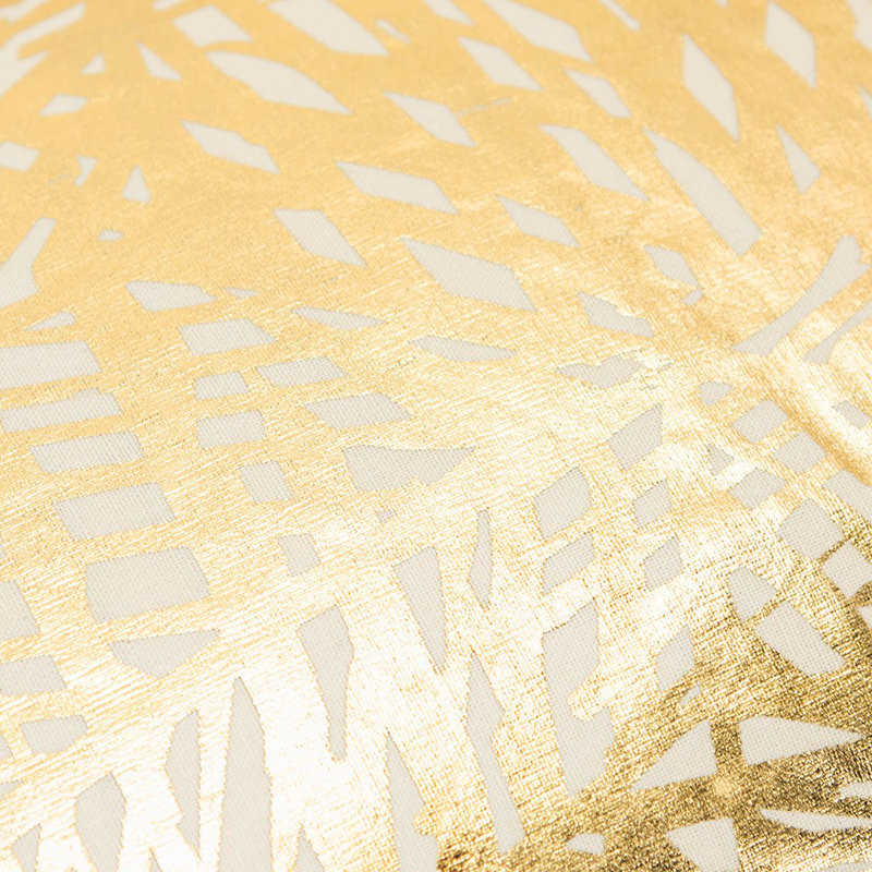 Gold and White Cotton Lumbar Pillow with Etched Pattern