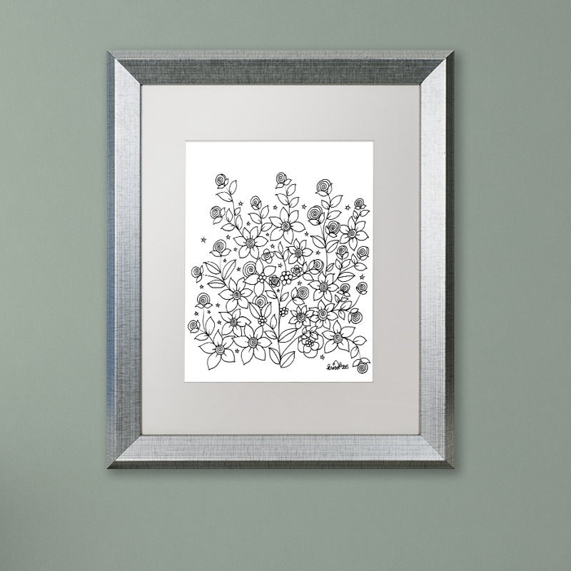 « simple fleur doodle », impression sur toile encadrée, Blanc, H 20 po x l 16 po x P 0,5 po, Cadre argenté