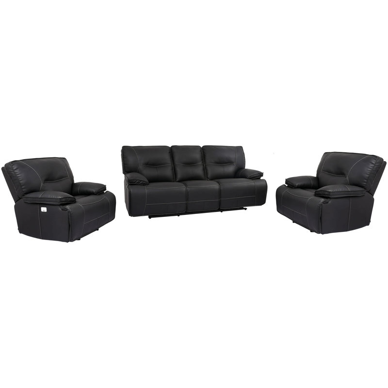 Canapé inclinable électrique avec deux fauteuils inclinables Pomona, Noir
