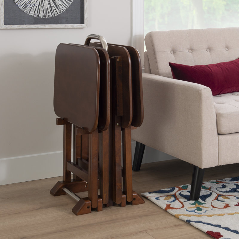 Berne 5 Piece Wood Folding Tray Table Set with Stand