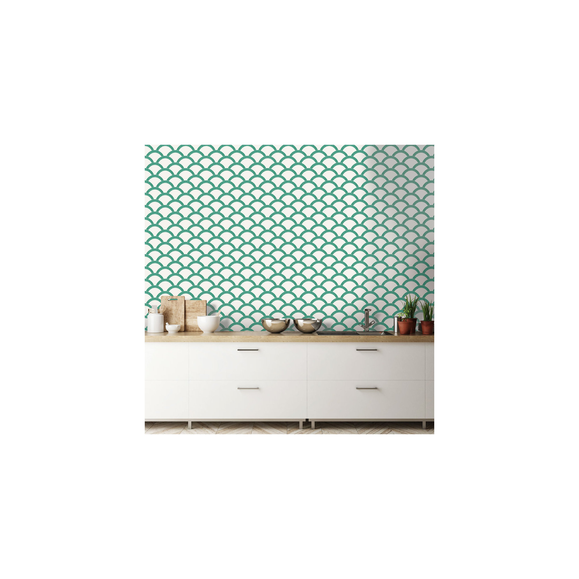 Mosaic Scallop Peel And Stick Wallpaper, 1.75 kg, Emerald Green