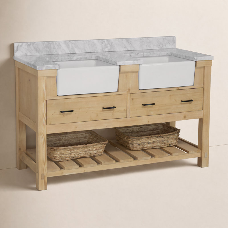 Hitton 60'' Double Bathroom Vanity with Top, Drift Wood, Engineered Carrara