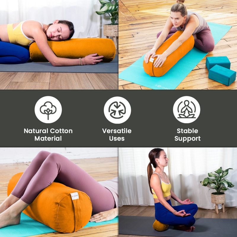 Orange Cotton Cylindrical Yoga Bolster Pillow for Kids
